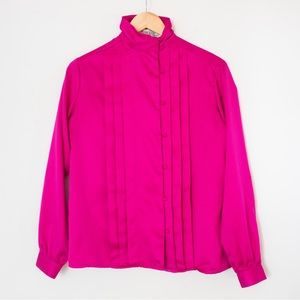 La Blouse | Vintage 80's Magenta Long Sleeve High Neck Blouse | Size 8